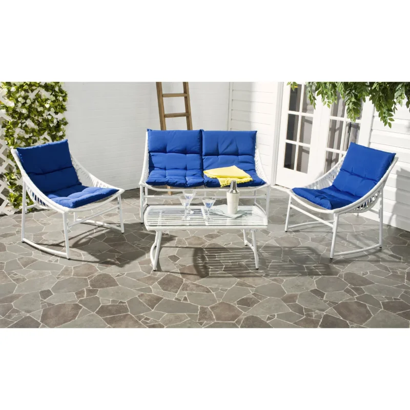 

SAFAVIEH Outdoor Collection Berkane 4-Piece Outdoor Set White/Navy