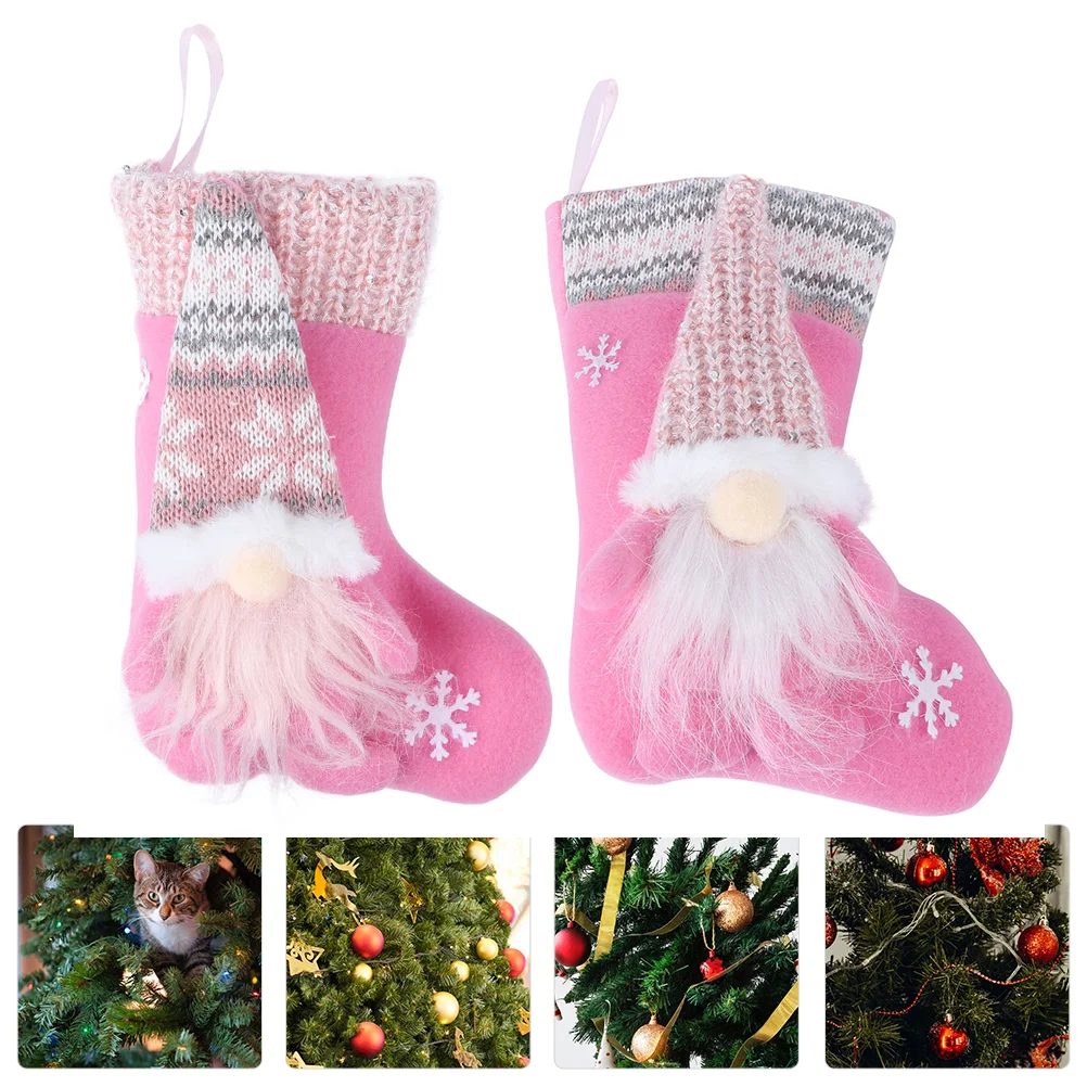 

2 Pcs Candy Gift Christmas Socks Hanging Ornament Xmas Stocking Pendant Window Festival