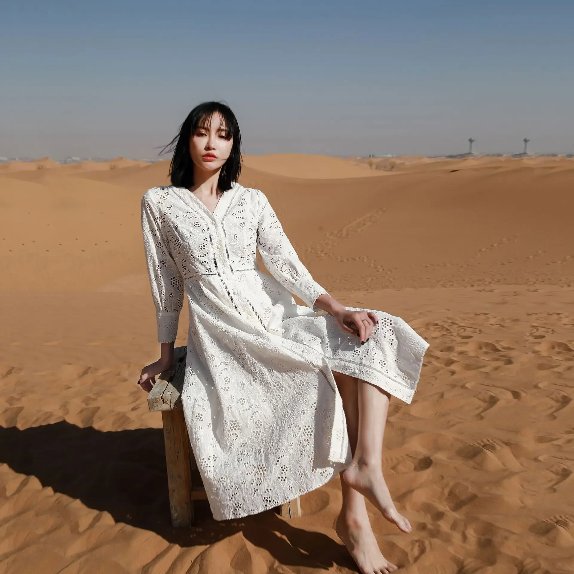 GypsyLady цветочное вязаное крючком сказочное платье миди белое хлопковое