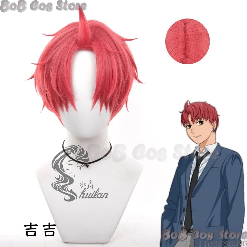 Jiji Аниме DAN DA Jin Enjoji Косплей Красно-коричневый парик Опора Синие серьги Хэллоуин
