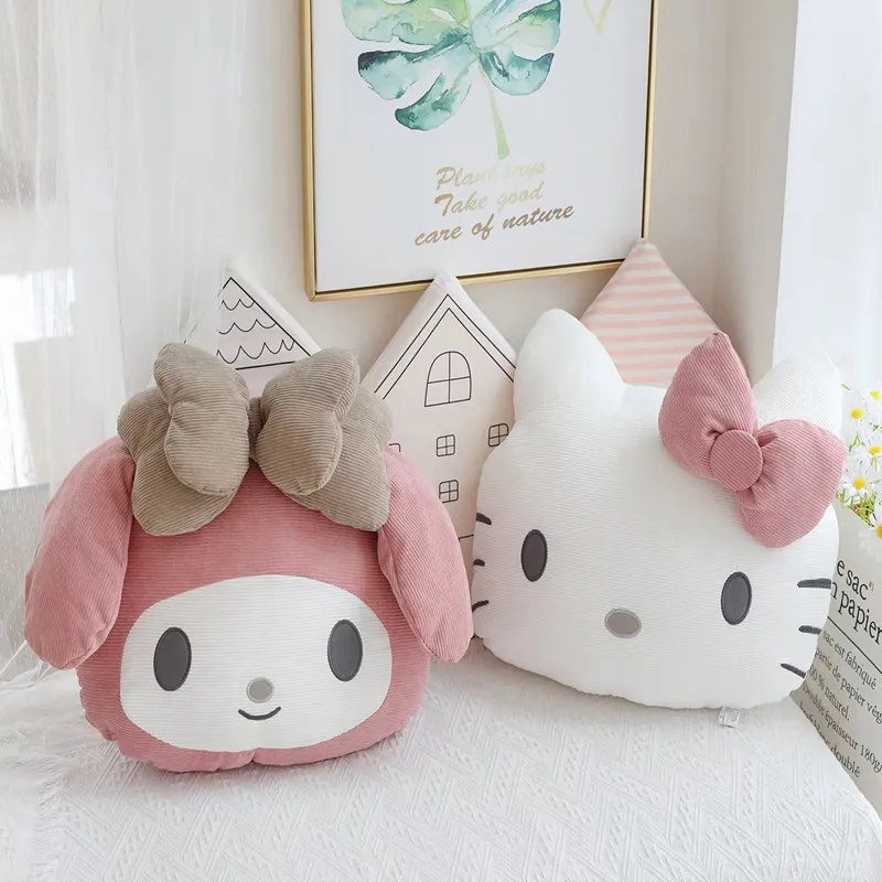 

45/60cm Sanrio Hello Kitty My Melody Plush Doll Toys Corduroy Kawaii Cartoon Car Headrest Pillow Back Cushion Birthday Gifts