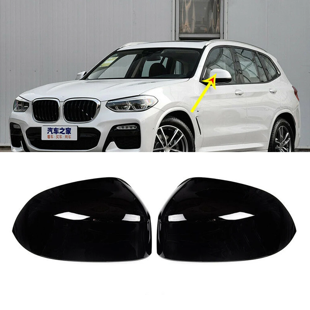 

1Pair Car Rear View Mirror Cap Cover Left+Right For BMW X3 G01 X4 G02 2018 2019 2020 2021 2022 ABS Plastic Glossy Black