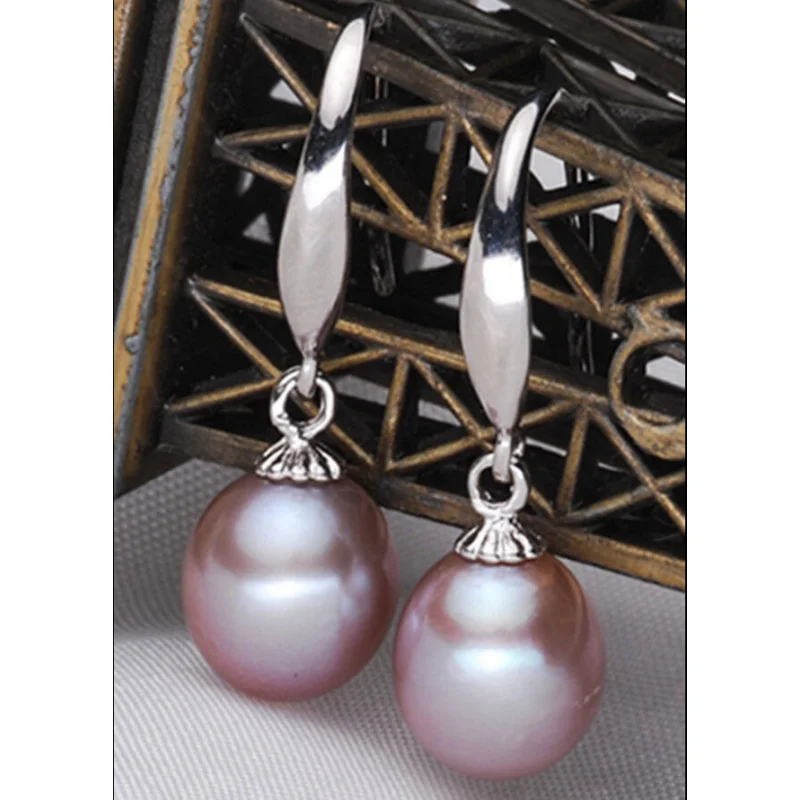 

GENUINE 9-12MM SOUTH SEA PURPLE NATURAL PEARL EARRING 14KGP WHITE GOLD HOOK