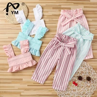 new 3 colors 1 6y kids girl clothing set lace white tank tops striped long pant trouser 2pcs summer clothes