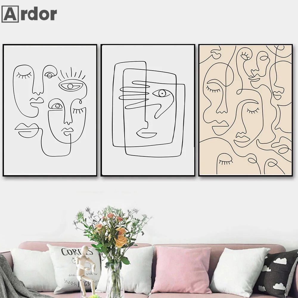 

Abstract Line Face Hand Art Poster Bohemian Minimalist Canvas Paintings One Line Drawing Print Gallery Wall Pictures Home Decor