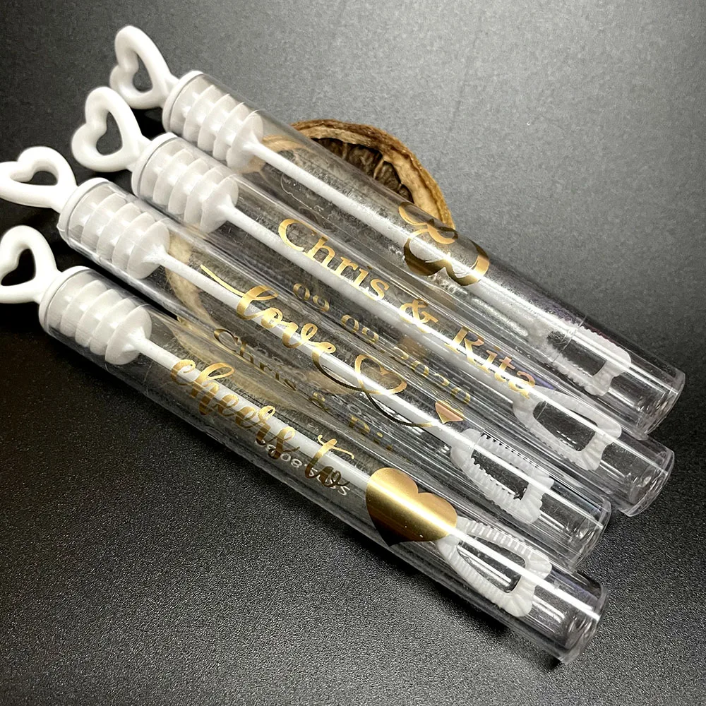 

100 pcs Gold Custom Transparent Labels, Wedding bubble Labels Bubble Wand Label Clear,party Favor -not include tube