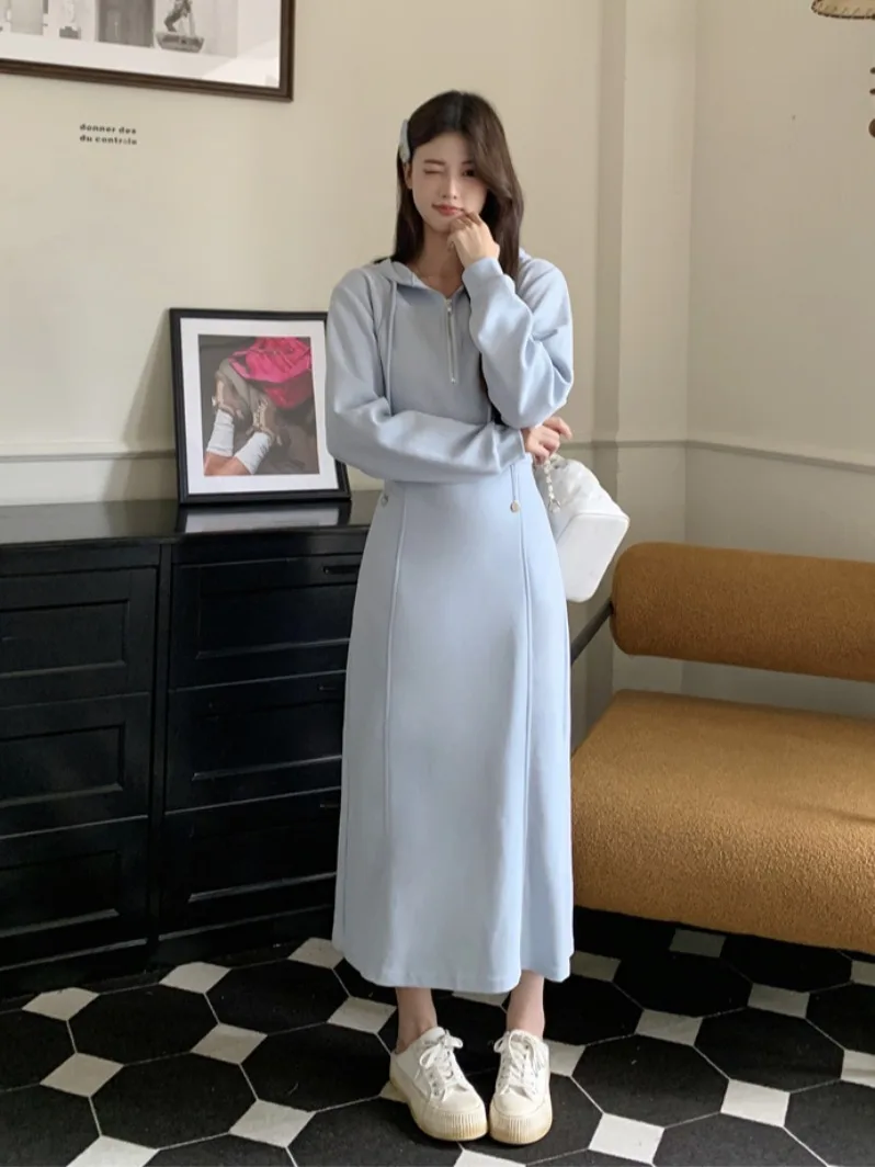 Осень 2024 платье больших размеров для полных девушек полумолния с длинными