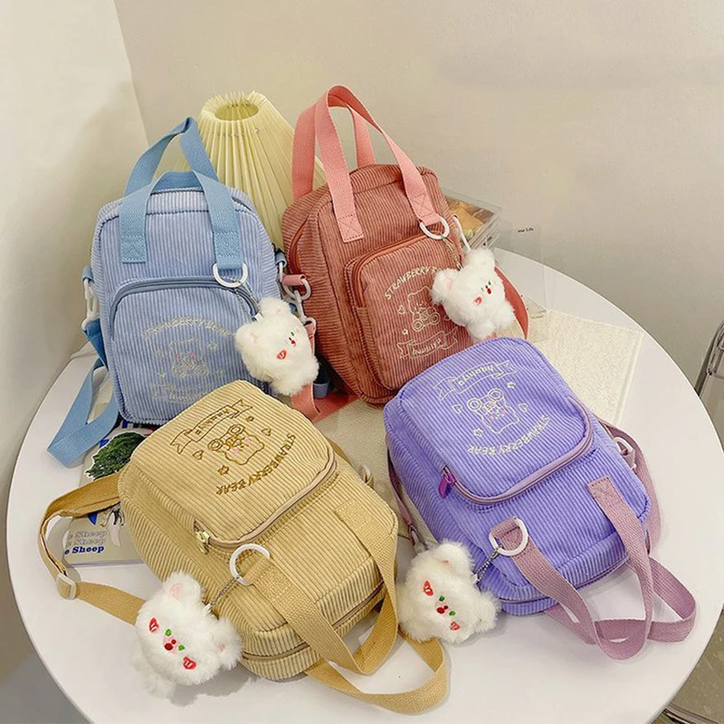 

Mini Corduroy Shoulder Bags for Girlls 2022 Designer Handbag Shopper Cartoon Embroidered Can See the Phone Screen Crossbody Bags