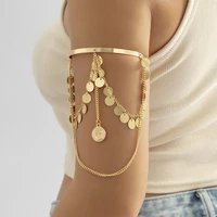 lacteo fashion gold color portrait coin tassel decor arm bracelet for women female punk chain arm bracelet jewelry accessories