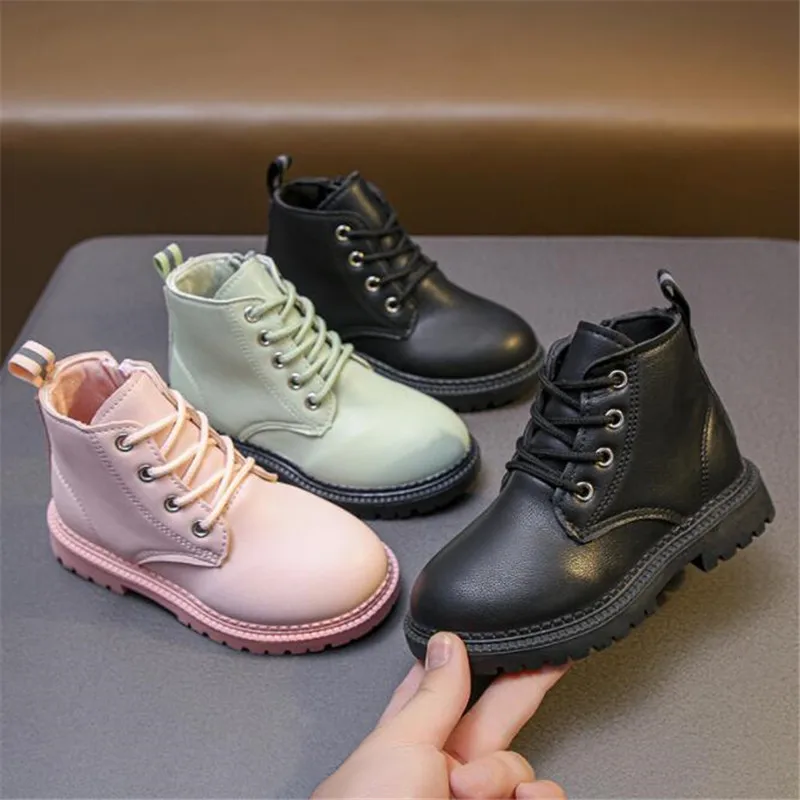 

Spring Autumn Children's Round Head Front Lace Up Fashion Low Tube Anti Slip Single Boot Girls' New Snow Warm Shoes