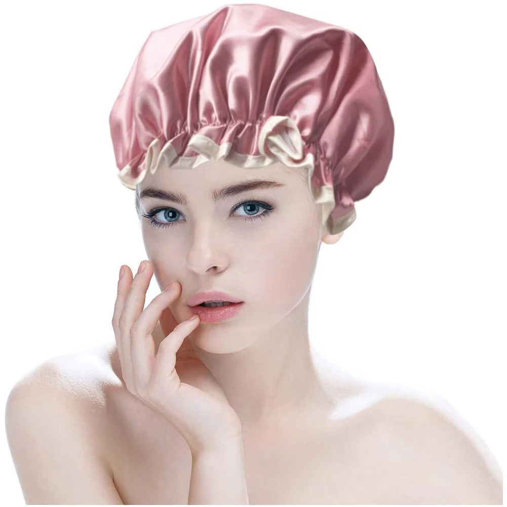 

Bathroom Accessories Adult Double-layer Waterproof Shower Cap Elastic Shower Cap can be reused 2 pieces/bag women's Bow Lace