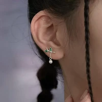 925 sterling silver needle bamboo leaf tassel stud earrings womens high quality pearl pendant earrings fashion jewelry