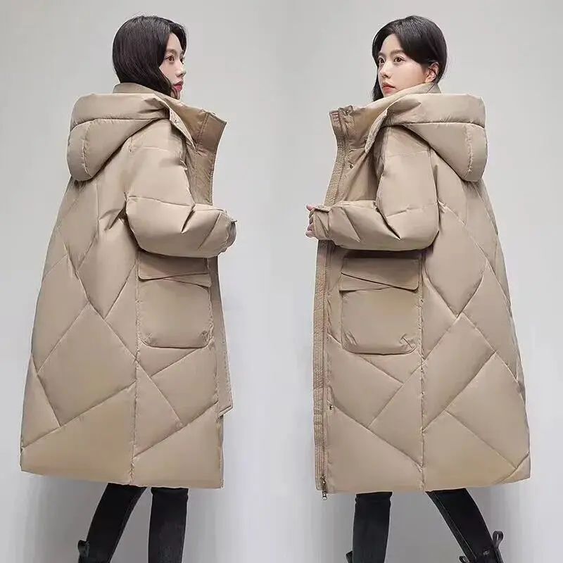 Winter Coat Women Autumn Winter 2023 New Korean Fashion Thicken Warm Parkas Ladies Casual Hooded Long Coats Pockets News A01