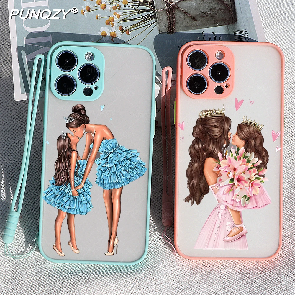 

PUNQZY Fashion MaMa Of Girl Boy Mom Baby Cute Phone Case For iPhone 13 12 11 14 PRO MAX XR 7 8 6 Plus X XS Soft TPU Matte Cover