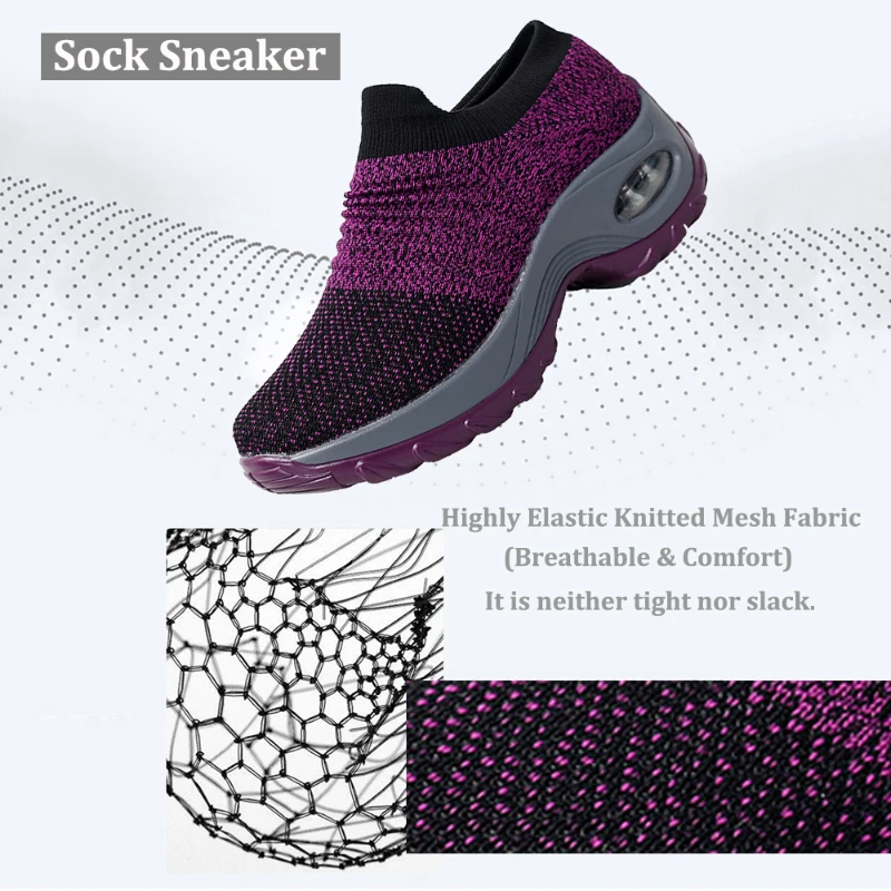 Casual Womens Running Shoes Air Cushion Lightweight Tenis Trainers Breathable Comfortable Increasing Height Slip on Sports