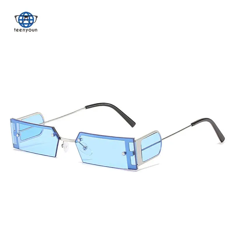 

Teenyoun Shades Small Square Sunglasses Trend Metal Half Frame One Piece Glasses Female Punk Funny Goggl