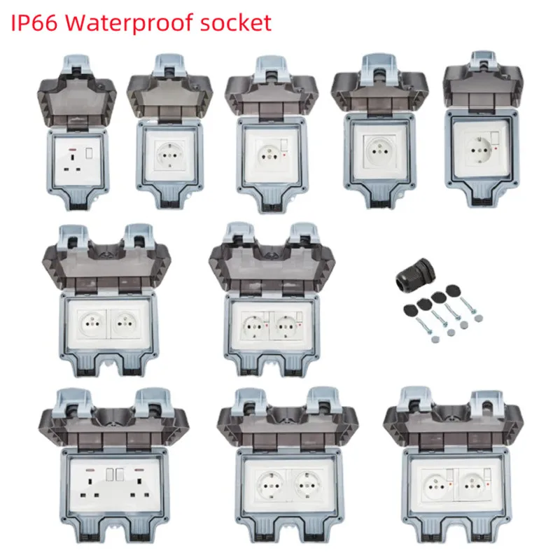 

IP66 waterproof socket outdoor British 13A charging socket, rain and splash proof EU FR international universal power socket,