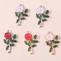 10pcs 1831mm enamel beautiful pink red rose flower charms for earrings necklaces pendants diy handmade jewelry making finding