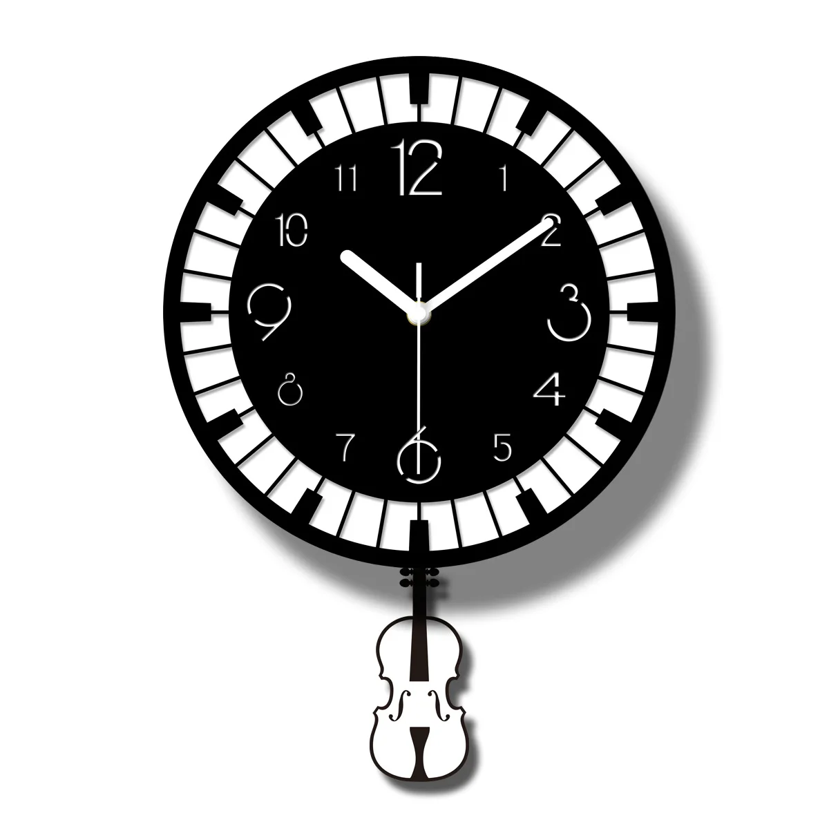 

Creative Wall Clock Acrylic Black and White Pendulum Clocks Wall Decorative Keys Notes Swing Music Classroom Violin Decor