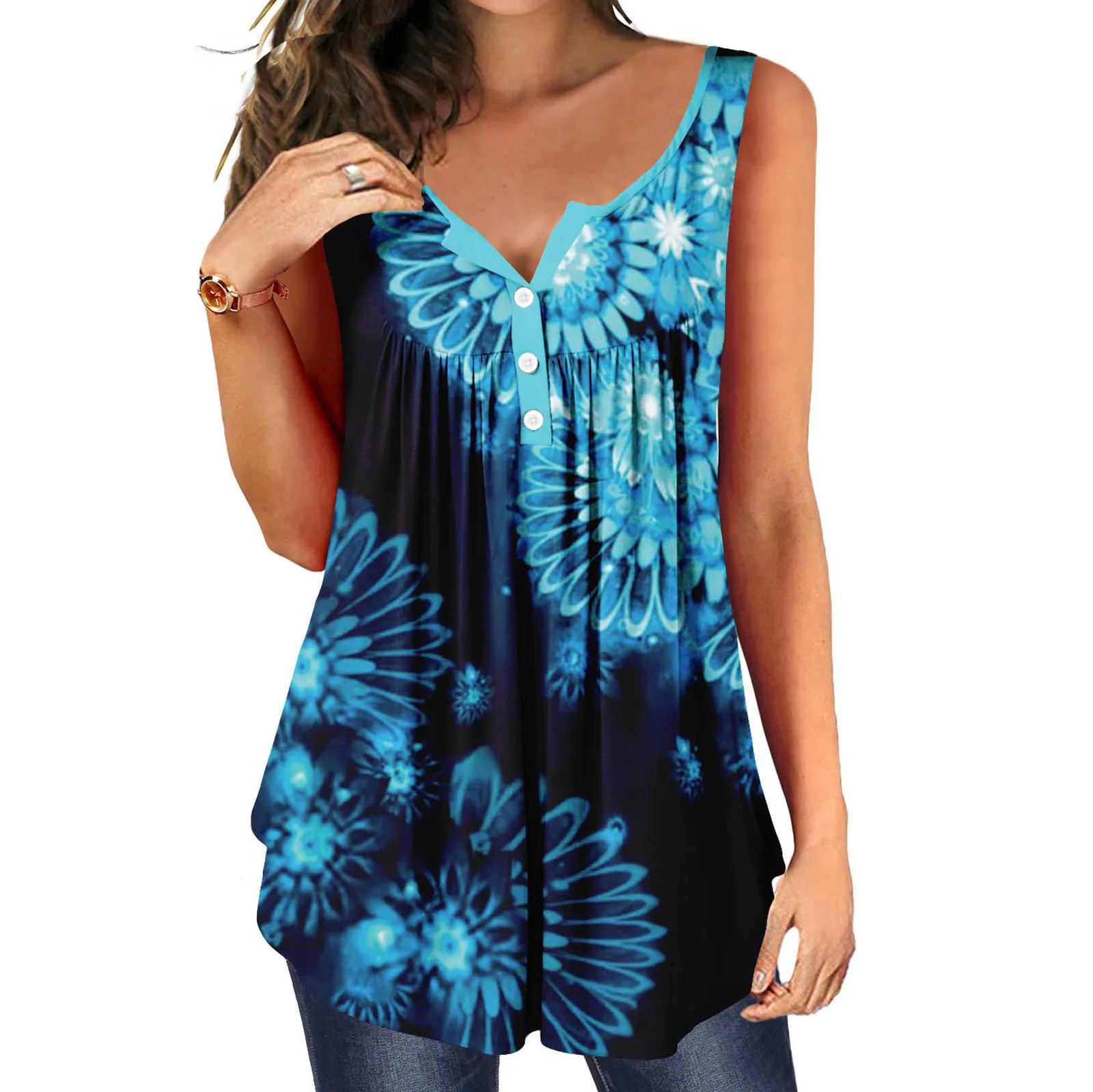 

Женская рубашка на пуговицах, повседневные расклешенные топы, Базовая Блузка с цветочным узором, базовый жилет, топы, черная нарядная рубаш...