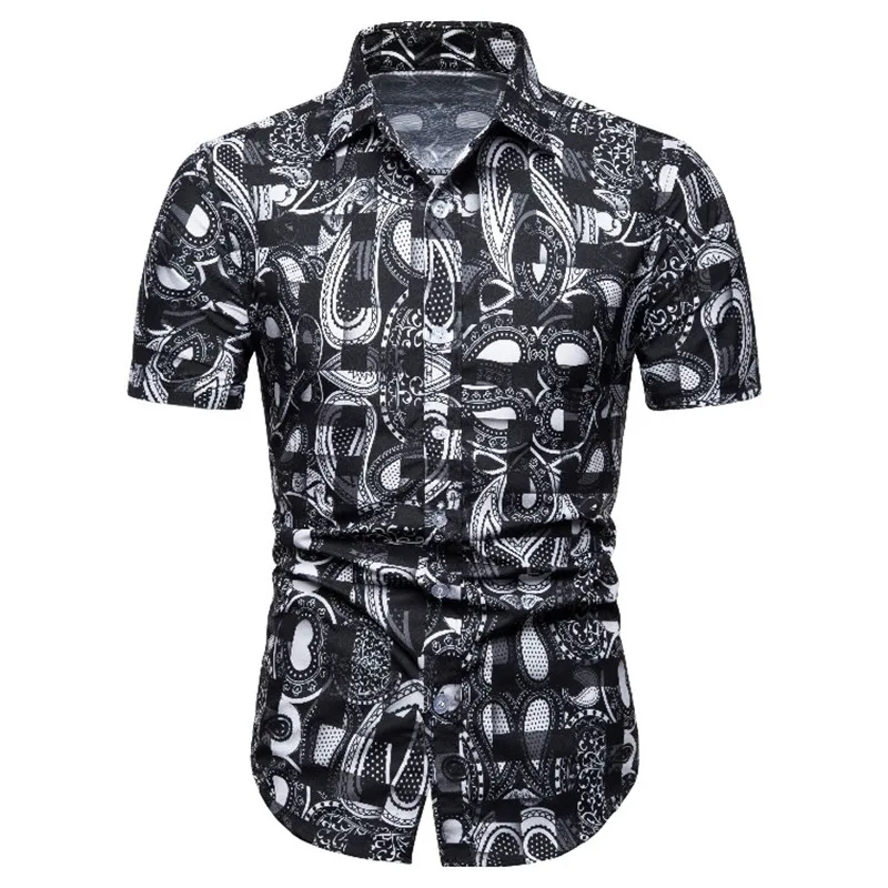 

Black Paisley Print Hawaiian Shirt Men 2022 Summer Casual Short Sleeve Casual Shirts for Men Harajuku Streetwear Chemise Homme