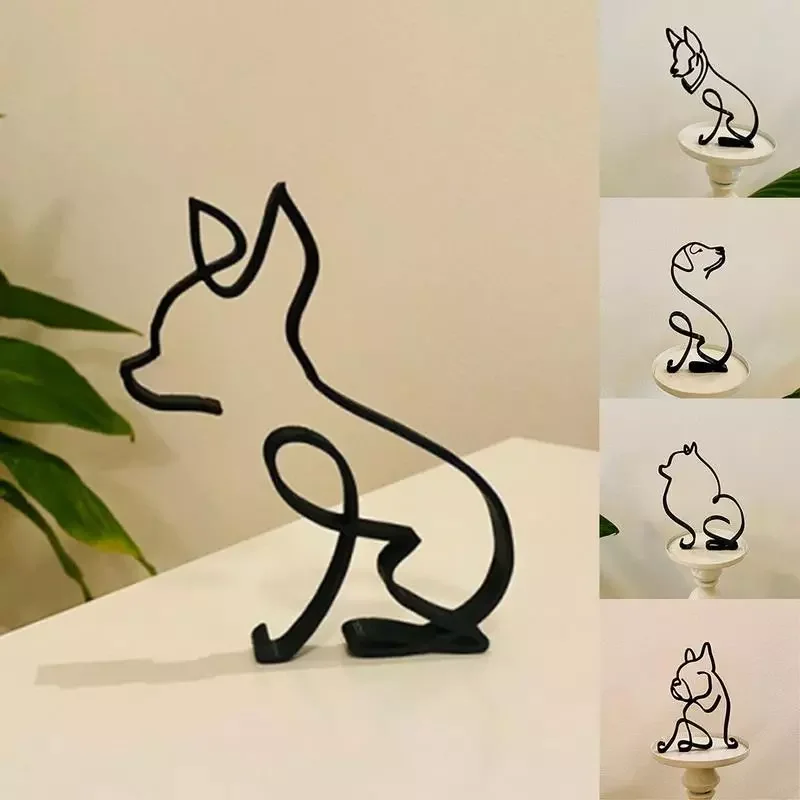 

Art Sculpture Simple Metal Dog Abstract Art Sculpture for Home Party Office Desktop Decoration Cute Pet Dog Cats Gifts