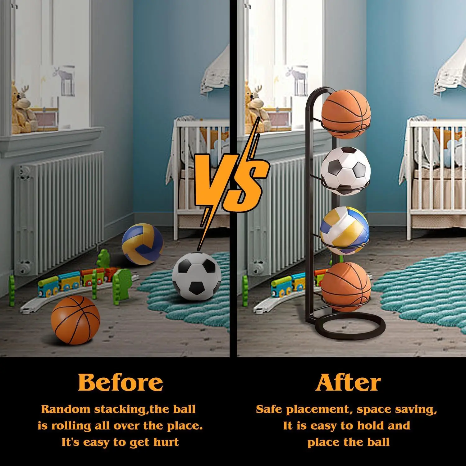 Стеллаж для хранения баскетбольных мячей и футбольных в помещении