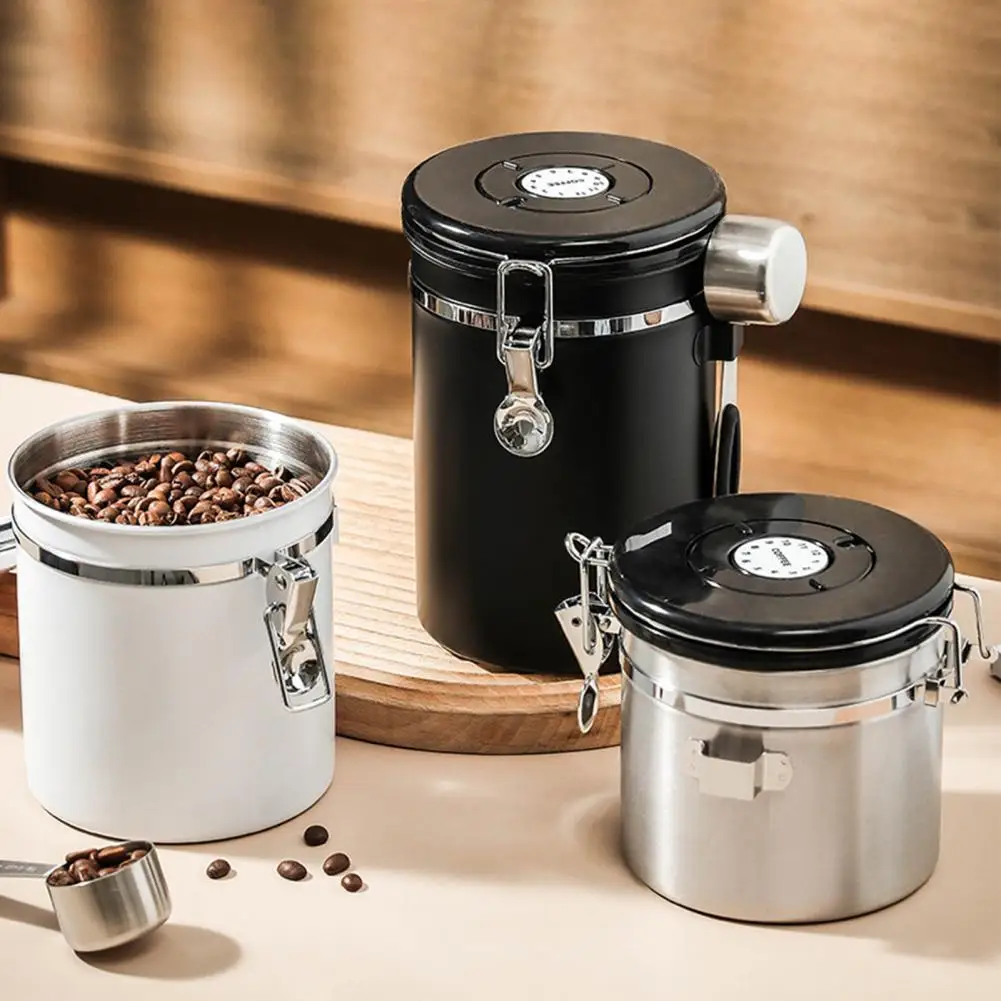 

1200/1500/1800ml Sealed Jar Large Capacity One Way Co2 Valve Canister Airtight Storage Container with Spoon Kitchen Gadget