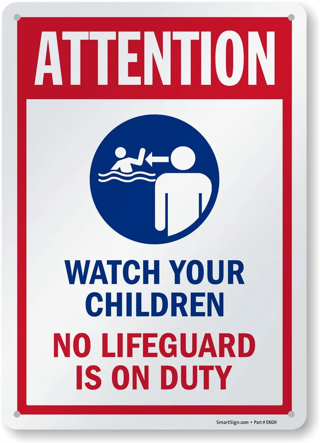 

Металлический знак SmartSign «внимание-смотрите ваших детей, без спасателя, на работу», 40 мил ламинированный нержавеющий алюминий, металлически...