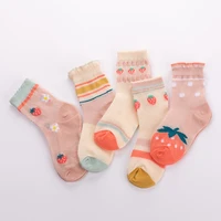 5pcs girl socks spring and summer girls mesh strawberry lace socks lovely baby socks combed cotton medium tube childrens socks