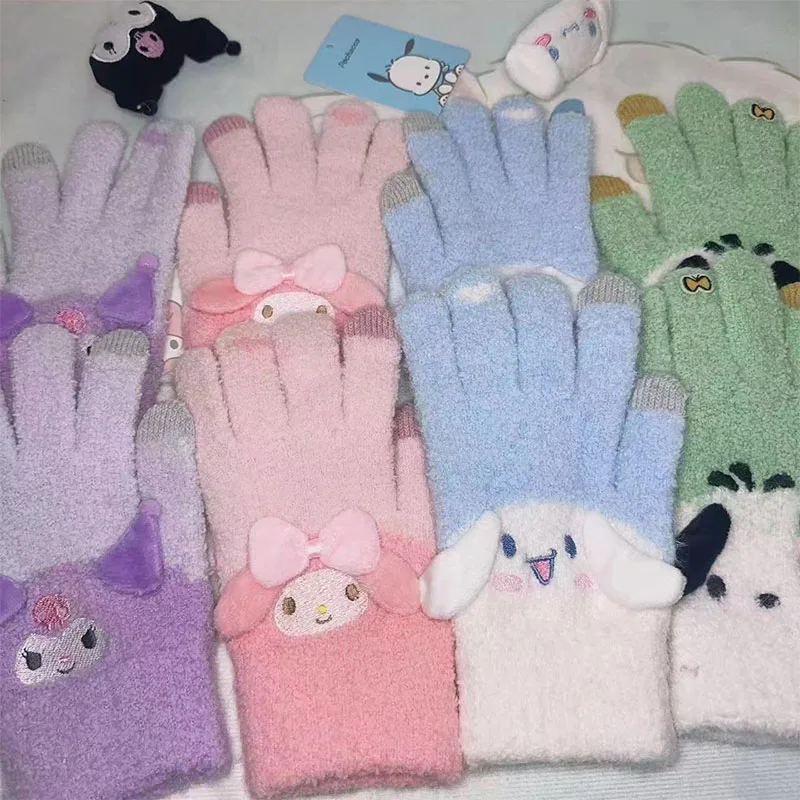 

Симпатичные Мультяшные перчатки с пятью пальцами для сенсорного экрана, теплые и холодные