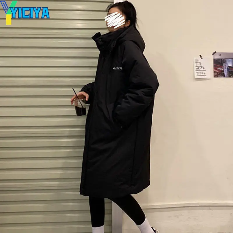 YICIYA Bomber Women Long Thicken Down Coat Winter Black Warm Parkas 2022 Long Sleeve Windbreaker Jackets Women Bombers Coats Met