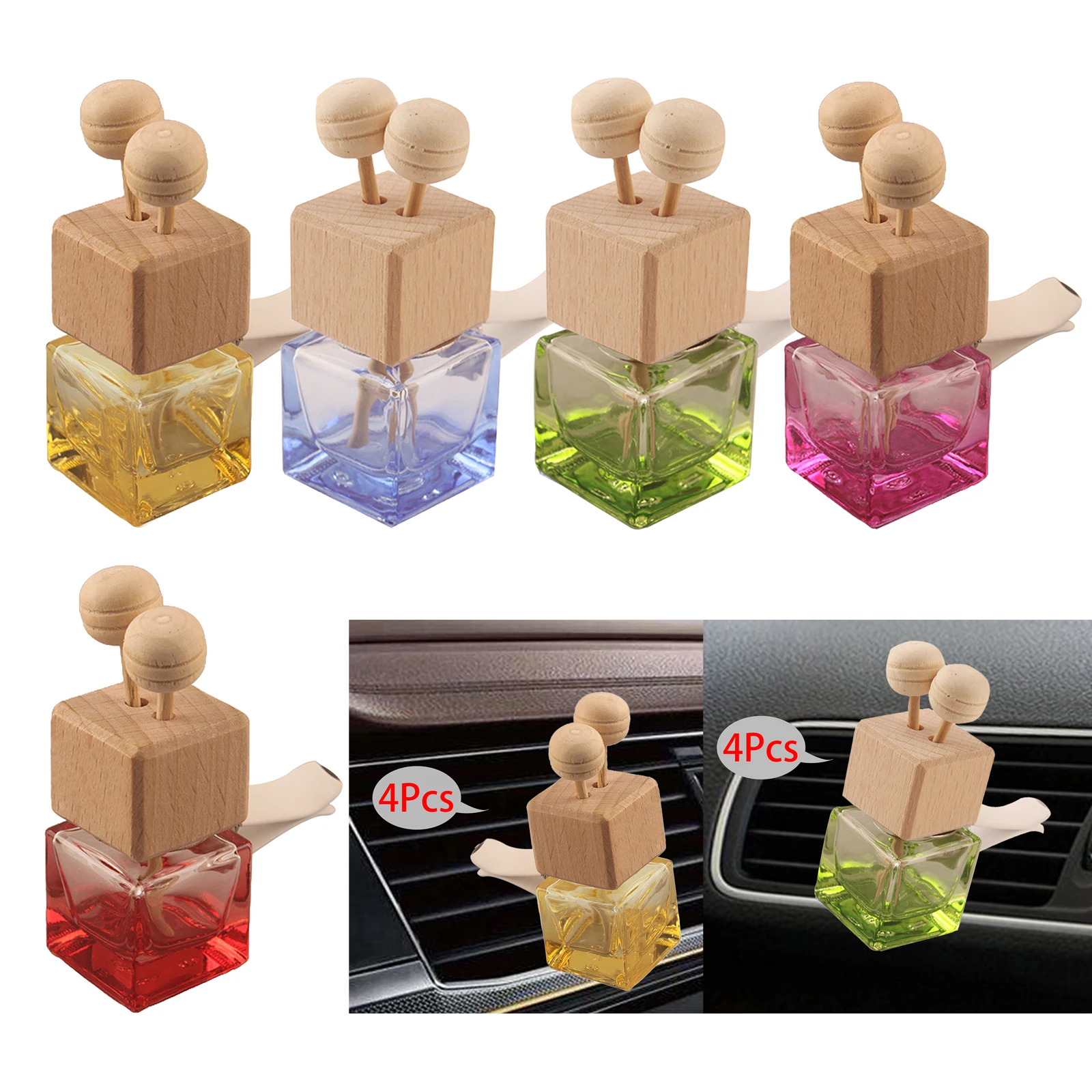 

4Pcs Refillable Car Aromatherapy Diffuser Bottles Pendant Fragrance for Home