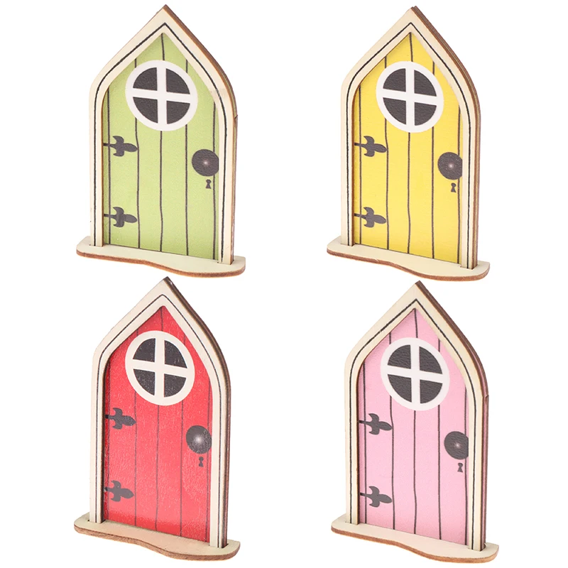 

1Pc 1:12 Dollhouse Miniature Door Fairy Elf Door with Base Colorful Garden Stereoscopic Door Model Furniture House Decor Toy