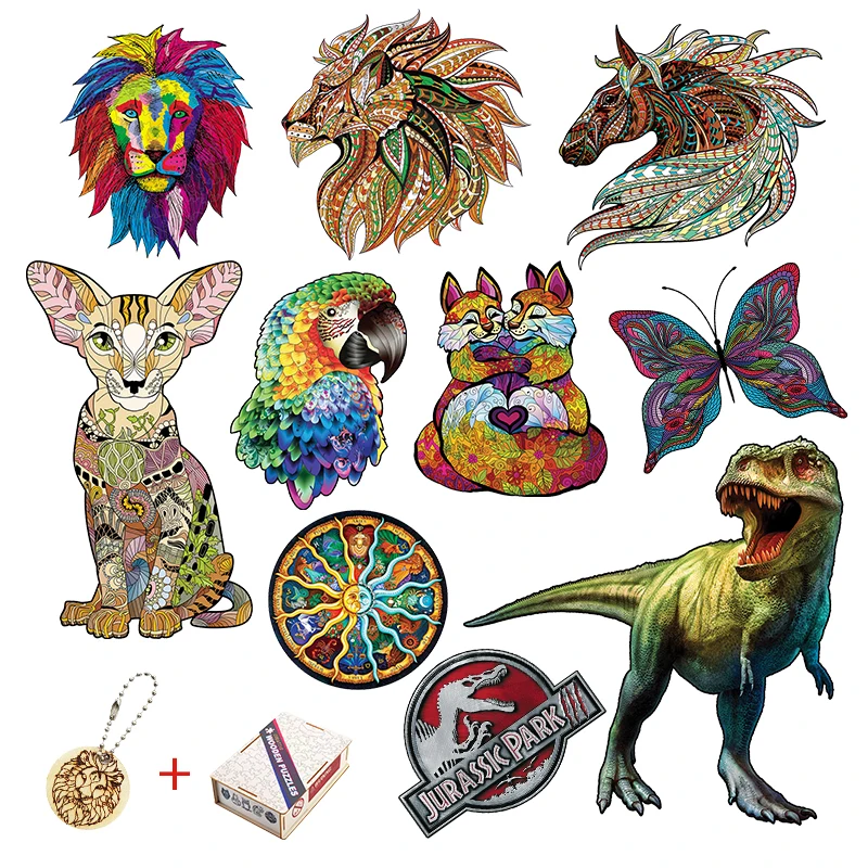 Деревянный пазл в виде льва животного 3D динозавр попугай лиса Сборная модель