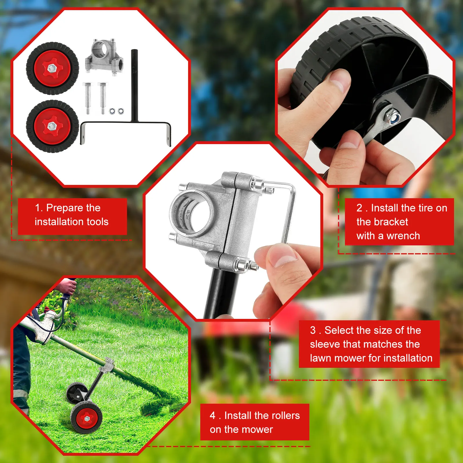 Rasenmäher Unterstützung Rad Einstellbare Unkraut Trimmer Hilfs Räder Garten Rasenmäher Cutter Ersatz Power Werkzeug Zubehör – Detail 7
