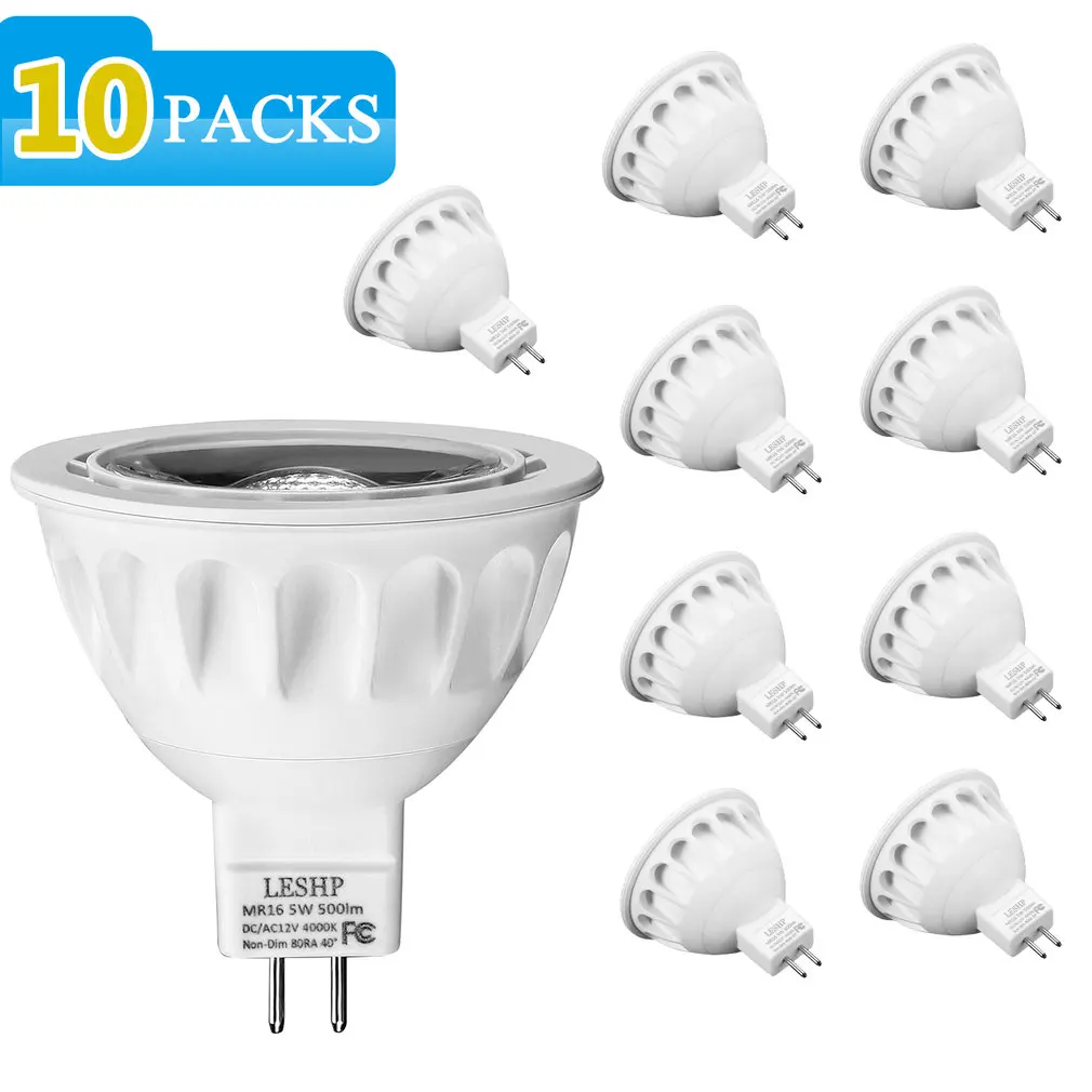 

LESHP White MR16 AC/DC12V 5W LED Spotlight 4000K 500LM Non-Dimmable 40 Degree Beam Angle Compact Size Light Weight
