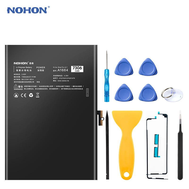 Bateria Nohon para Apple Ipad Pro 9.7 Pro9.7 Baterias de Substituição A1664 Polímero Li-ion Tablet Batarya 7306mah Bateria Bateria e energia extra p/ tablet