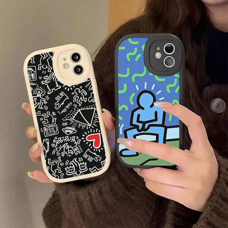 

Keith-Haring-Works-Colorful-Print Case Hard Leather Phone Case for iPhone 13 12 Mini 11 14 Pro Max Xs X Xr 7 8 Plus 6 6s Se