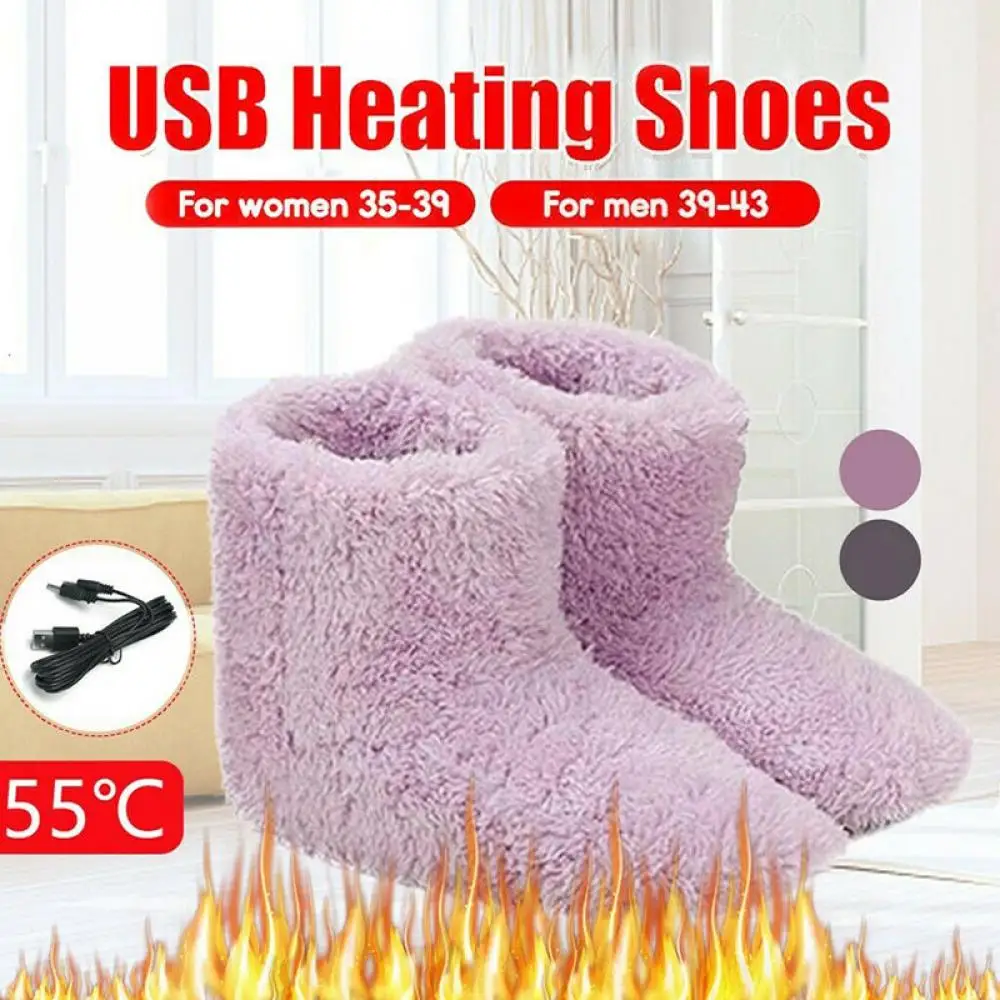 

USB Couples Electric Heating Shoes Winter Warm Snow Boots Plush Warm Electric Feet Heated Washable Shoes Pink 35-39 Gray 39-43