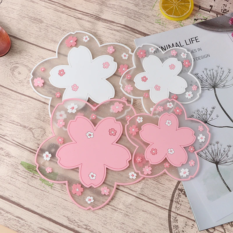 

1/2pcs Cherry Lucky clover Blossom Heat Insulation Pad Dining Table Mat Anti-skid Cup pads Non-slip Coaster Kitchen Accessories