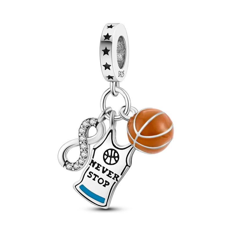 

925 Silver Basketball jersey, Basketball and ”&“ Pendant Chain for Women Snake Charms Bracelet DIY Jewelry KTC310