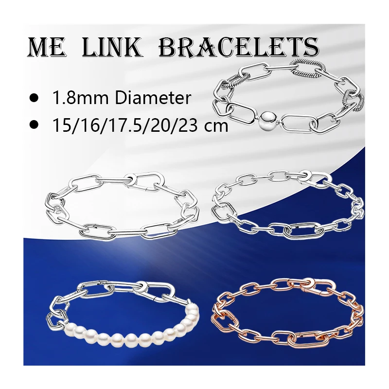 

ME Wrist Chain Links Bracelets For Women Jewelry 925 Sterling Silver LOGO Ball Pearl Carabiner Clasp Closure Openable Connectors