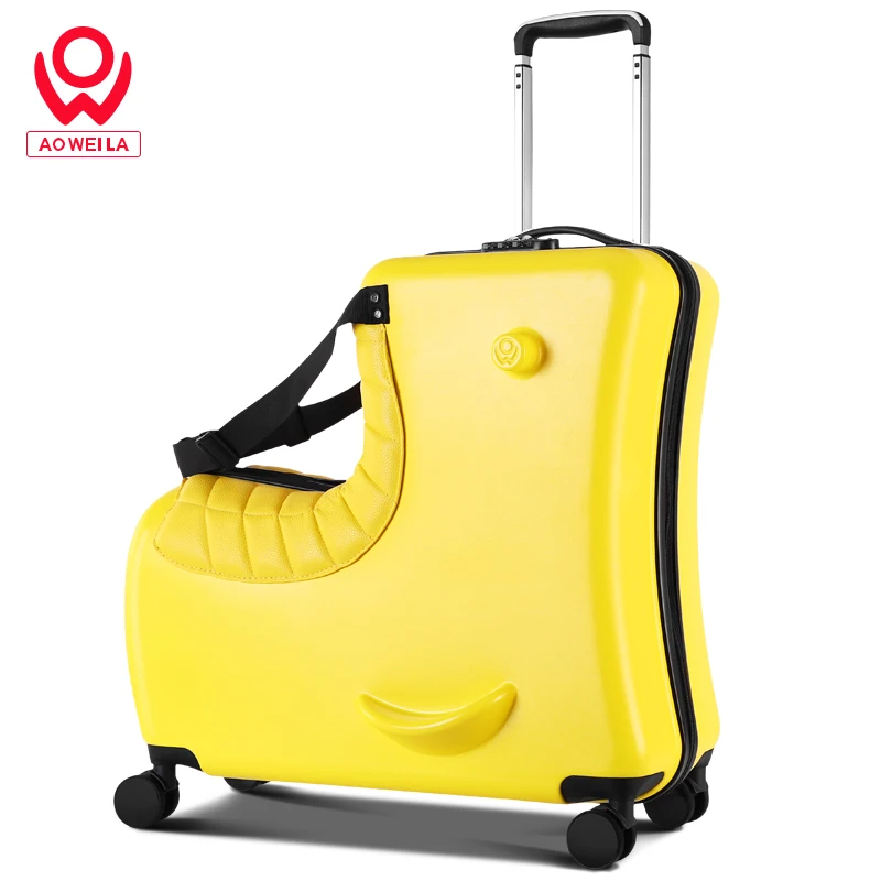 AOWEILA Kids Suitcase on wheels Cushion Travel Luggage Ride on Suitcase for Child Fit for 3-12 years old  24 Inch