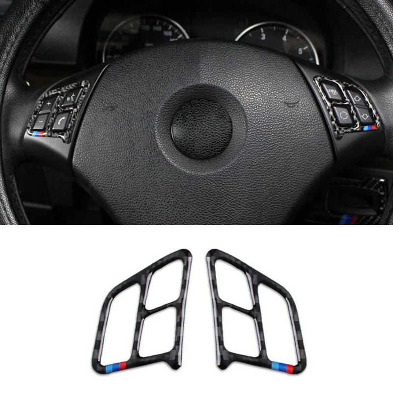 

2Pcs Carbon Fiber Car Steering Wheel Button Frame Decorative Sticker For BMW 3 Series E90 E92 2005-2012 Interior Car Accessories