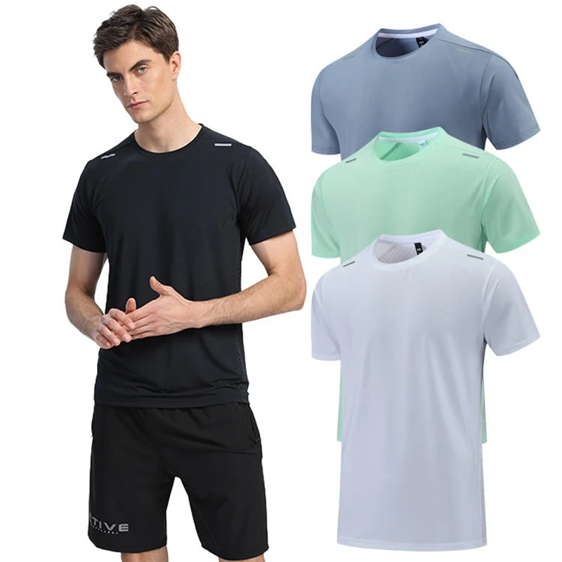 Gym Shirts Men Tranning Run Fitness Jerseys Workout Causal Print Quick Drying Tshirt Compression Polyester Short Sleeve