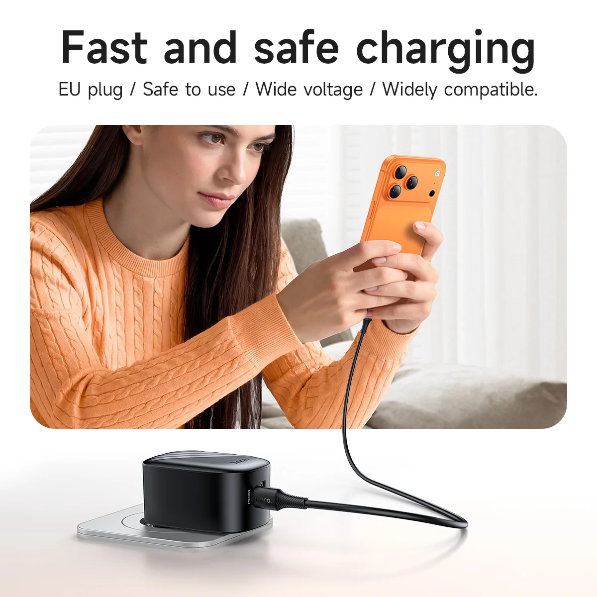 Фото Зарядное устройство HOCO EU PD30W с откидным штекером для быстрой зарядки телефонов iPhone 17 16 Pro Max, USB-C, QC3.0, адаптер быстрой зарядки для Samsung №4