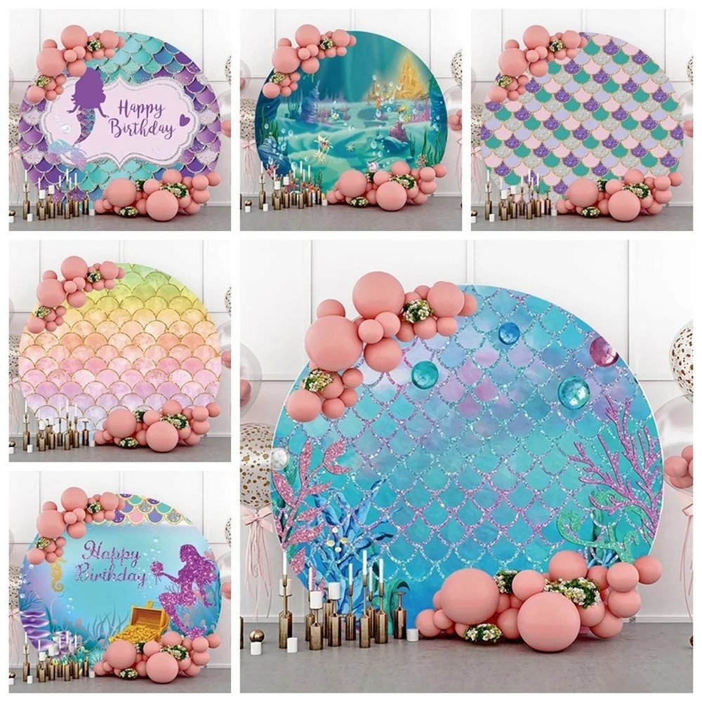 

Фон круглой формы с изображением русалки для украшения дня рождения