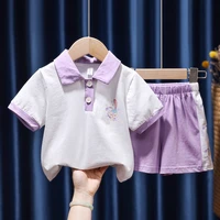 2022 summer new childrens clothing cartoon anime girls soft and comfortable lapel short sleeved shorts suit casual cotton sets