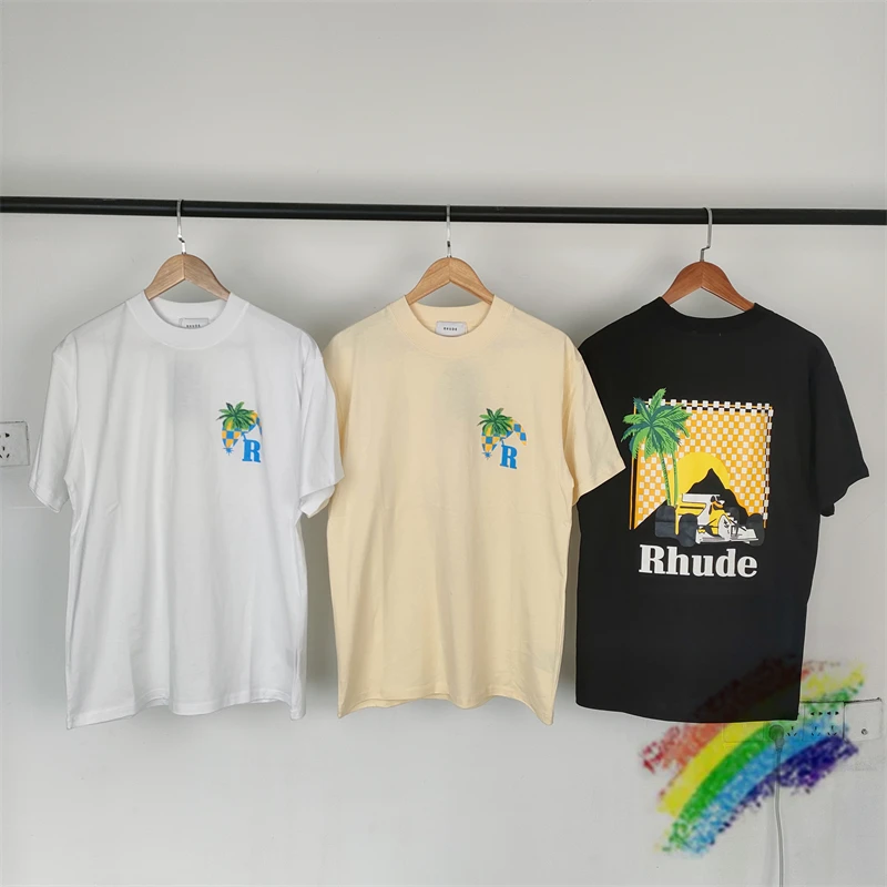 

2023ss Rhude Coconut Racing Print T-Shirt Men Women 1:1 High Quality Vintage T Shirt Tops Tee